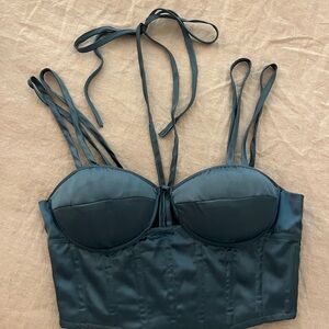 Japna Dark Teal Satin Corset Top